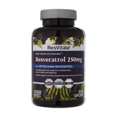 ResVitále Resveratrol 250 mg bottle front promoting daily antioxidant support.
