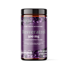 ResVitale Resveratrol 500mg bottle for daily antioxidant support.