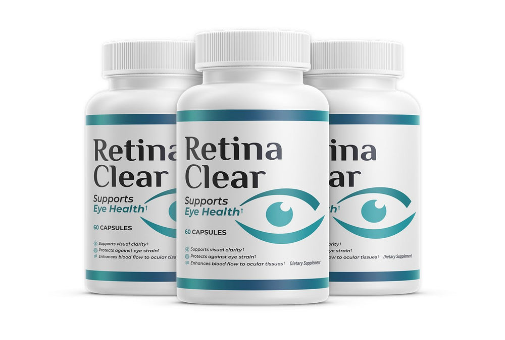 Retina Clear bottle front showing eye health support in a clean retail setting.