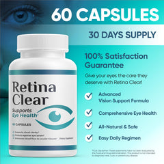 Retina Clear label detail highlighting ingredients like lutein and zeaxanthin.
