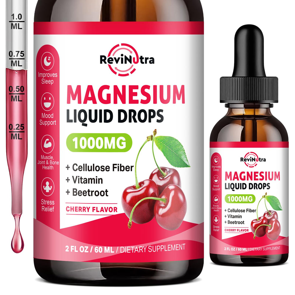 ReviNutra Magnesium Liquid Drops bottle pour for quick magnesium support during the day.