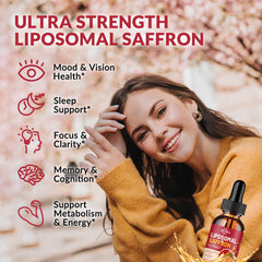 ReviNutra saffron liposomal drops pour shows fast absorption and convenience.