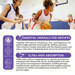 ReviNutra Calcium Potassium Magnesium Gummies bottle back shows ingredients and vitamins for informed choices