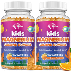 ReviNutra Calm Magnesium Gummies for kids bottle, ready for bedtime routines.