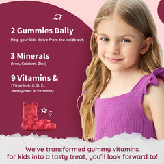 ReviNutra Iron Kids Gummies close-up highlighting strawberry flavor for picky eaters