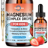 ReviNutra Kids Magnesium Drops in strawberry bottle for easy daily dosing.