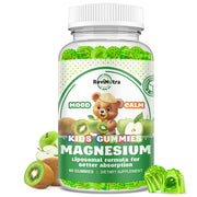 ReviNutra liposomal kids magnesium gummies bottle pour, highlighting calming support