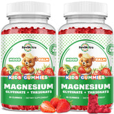 ReviNutra Magnesium Complex Gummies jar closeup, strawberry flavor for daily calm and focus.
