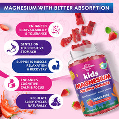ReviNutra magnesium gummies kids chewable texture close-up emphasizing easy chewing and kid-friendly taste