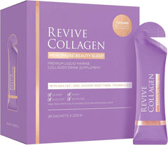 Revive Collagen Menopause Sleep bottle shows apple flavor for restful nights.