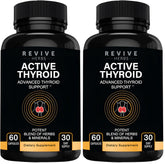 Revive Herbs Thyroid Support bottle pour shows easy daily capsules for steady energy.