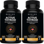 Revive Herbs Thyroid Support bottle pour shows easy daily capsules for steady energy.
