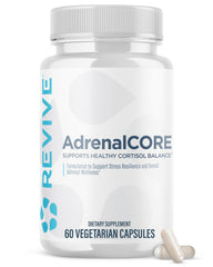 Revive MD AdrenalCore bottle on a clean surface supports daily energy.