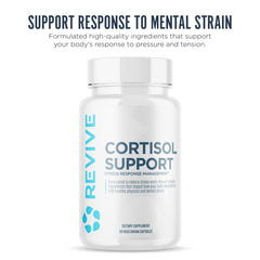 Revive MD Cortisol Manager bottle back label highlights vegan, gluten-free formulation for mindful supplementation