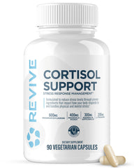 Revive MD Cortisol Manager bottle front view with vegan capsules for daily stress support