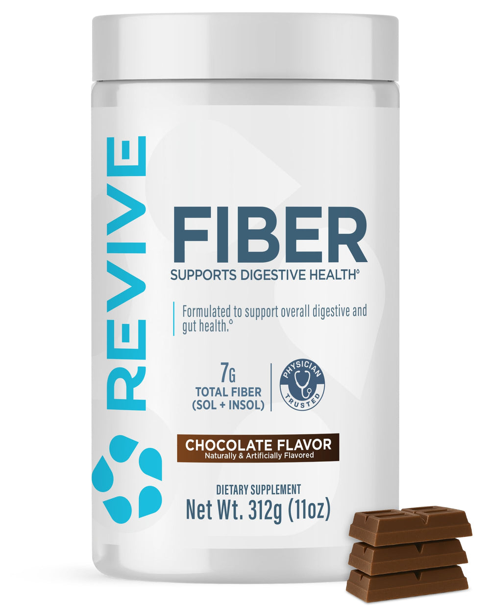 Revive MD Fiber bottle chocolate flavor supports digestive comfort and regularity (30 servings)