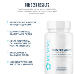 Ingredients card detailing Suntheanine benefits in Revive formula