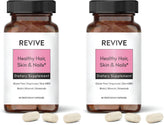 REVIVEEO bottle showing skin, hair, and nails formula with patented biotin.