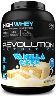 Revolution Nutrition High Whey Vanilla Cake canister for post-workout shakes