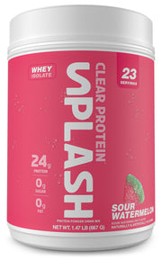 Revolution Nutrition Splash Clear Protein bottle poured for a refreshing, juice-like protein experience.