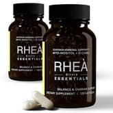 RHEA Myo-Inositol & D-Chiro Inositol bottle shows 40:1 ratio for balance.