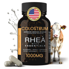 RHEASILVIA Rhea bottle pour highlights premium bovine colostrum for daily immune support