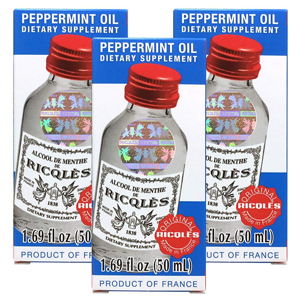 Ricqles peppermint oil dietary supplement bottle front showing brand for digestive support.