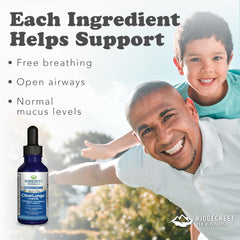 Pouring ClearLungs liquid from a dropper, quick non-pill option for breathing comfort