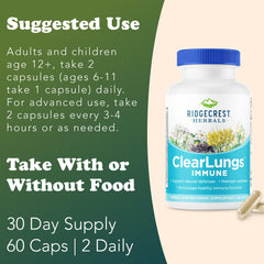 Elderberry visuals with RidgeCrest ClearLungs Immune for immune support imagery.