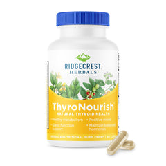 Ridgecrest ThyroNourish bottle front for daily thyroid support and focus.