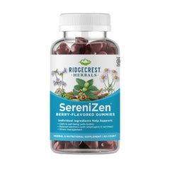 RidgeCrest SereniZen gummies bottle front showing calm daily wellness benefits