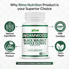Rimo Nutrition Herbal Blend Label emphasizing non-GMO, gluten-free capsules
