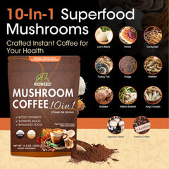 RIOWEGO mushroom coffee packet open for convenient single-serve use