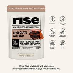 Rise Grass-Fed Whey packaging front communicates clean ingredients