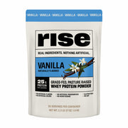 Rise Grass-Fed Whey Vanilla front-jar highlights premium protein for daily workouts.
