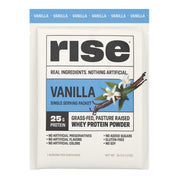 Rise grass-fed whey vanilla tub with clean label for everyday protein