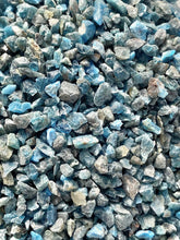 Rise Perspective blue apatite chips close-up for art and jewelry projects.