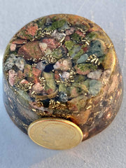 Rise Perspective Blue Kyanite crystal in orgone device supports focus