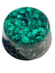 Rise Perspective Malachite Orgone Generator interior crystal mix purifies the atmosphere