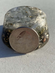 Rise Perspective Selenite Orgone Generator selenite core detail illustrates natural clarity and balance.