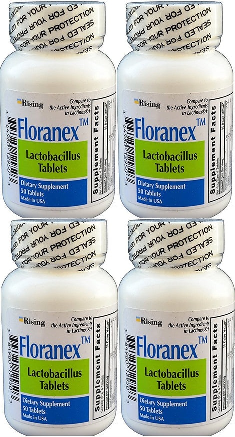 Rising Floranex probiotic bottle highlights shelf-stable packaging for easy daily use.