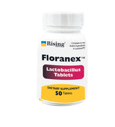 Rising Floranex tablets bottle front label, probiotic digestive balance