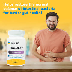 Rising Health Risa-Bid caplets ingredients label highlights probiotic strains.