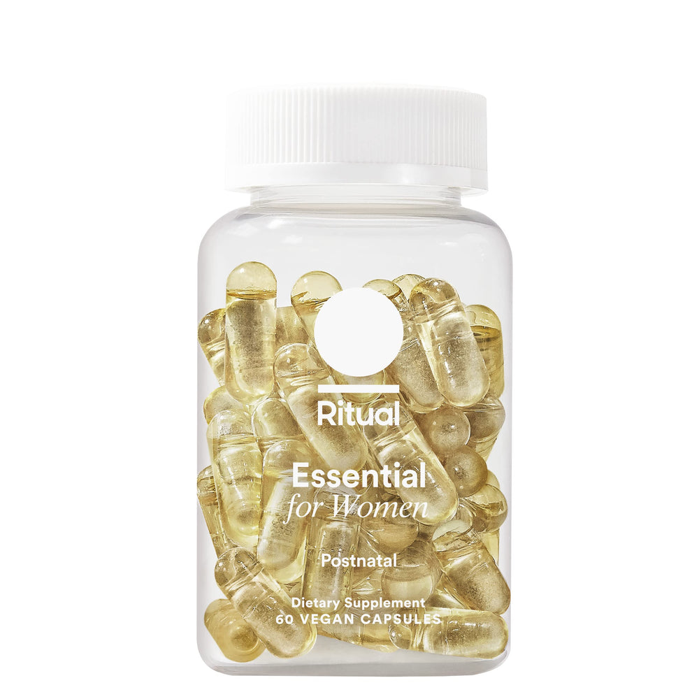 Ritual Essential postnatal multivitamin bottle with vegan nutrients for new mothers