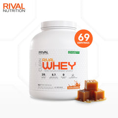 RIVAL NUTRITION Clean Rival Whey shake glass with creamy Salted Caramel flavor