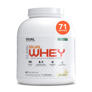 Rival Nutrition Clean Rival Whey True Vanilla scoop showing 25 g protein per serving