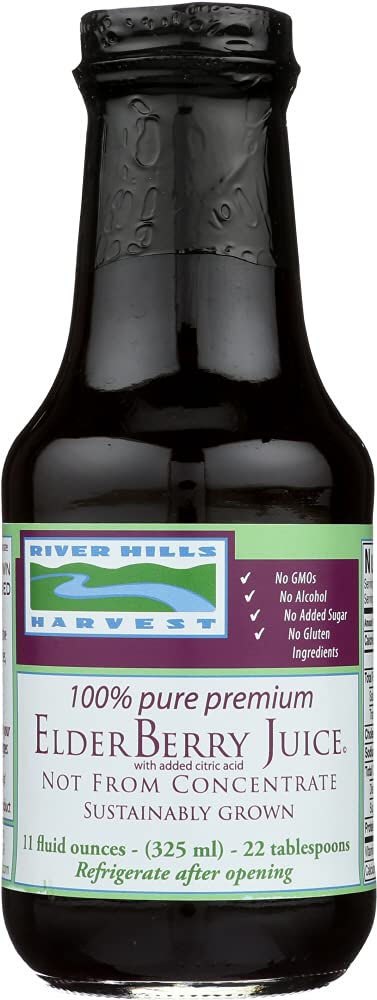 River Hills Harvest elderberry juice 11oz bottle with tart berry notes