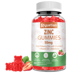 Riyuetian Zinc Gummies 50mg bottle with strawberry flavor for daily immune support