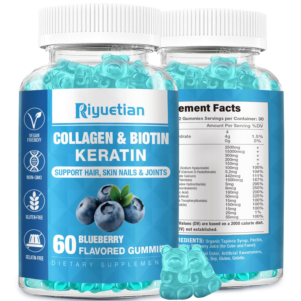 Riyuetian Biotin Collagen Gummies bottle pour for daily beauty routine