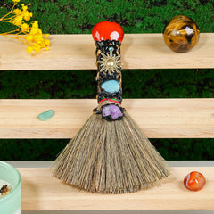 RJINGSHI natural red agate witch broom front view highlights handmade craftsmanship for energizing spaces